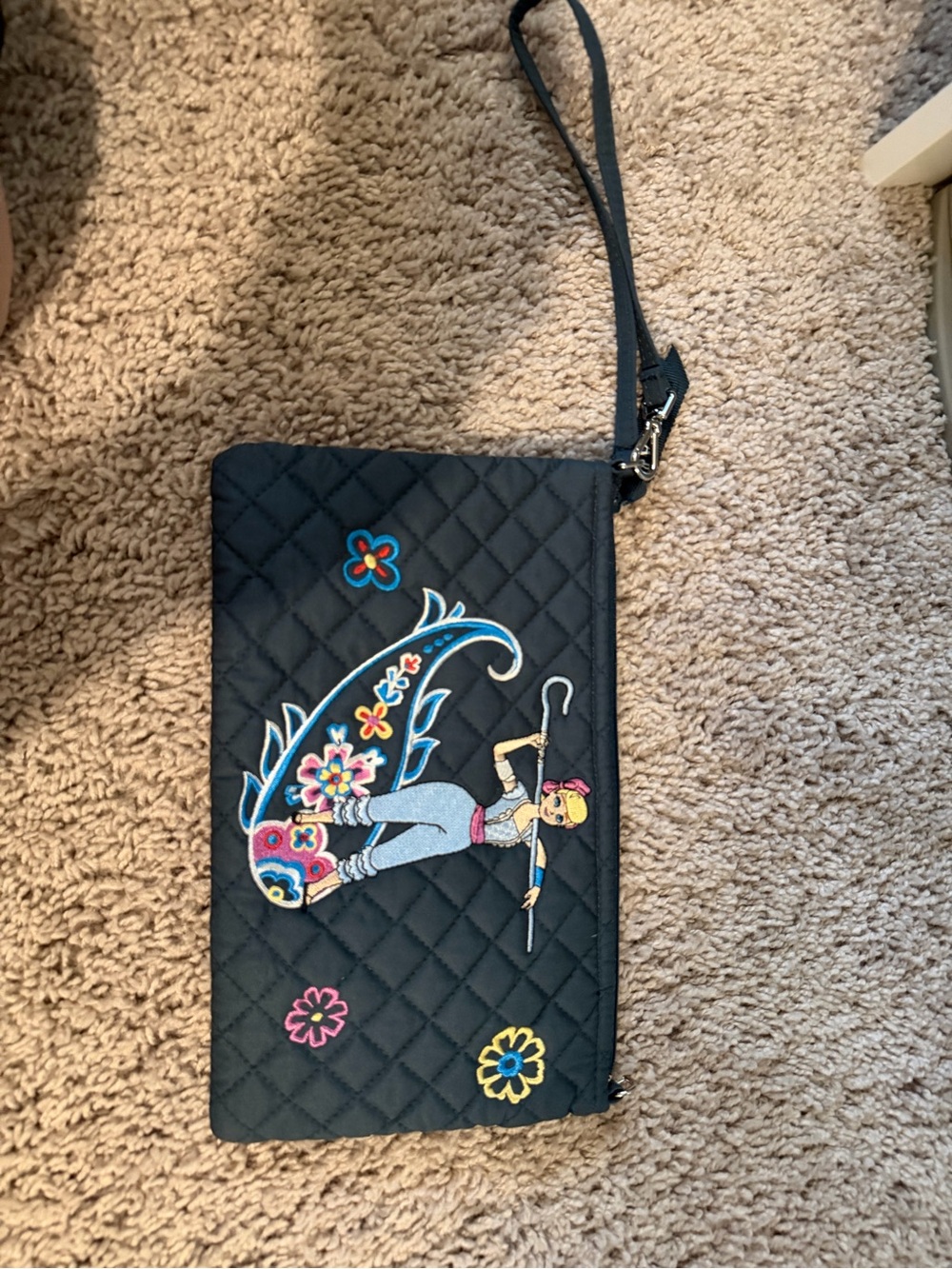 Vera Bradley Black Quilted Wristlet with Colorful Embroidered Dancer